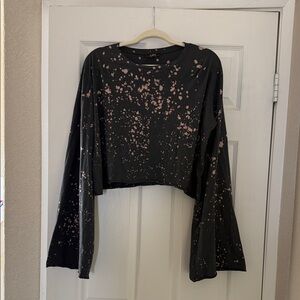 Zara Black and Bleach Splatter Bell Sleeve Top